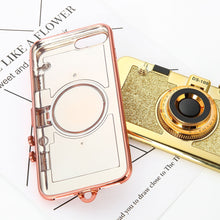 Luxury 3D Retro Camera Phone Cases For iphone 7 6 6s Plus Case Fashion Plating Soft Back Cover Long Strap Rope With Stand Holder